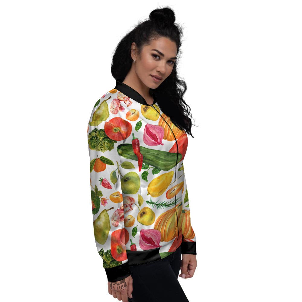 Vegetables And Vegan Fruits Print Pattern Women's Bomber Jacket-grizzshop