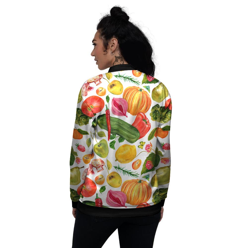 Vegetables And Vegan Fruits Print Pattern Women's Bomber Jacket-grizzshop