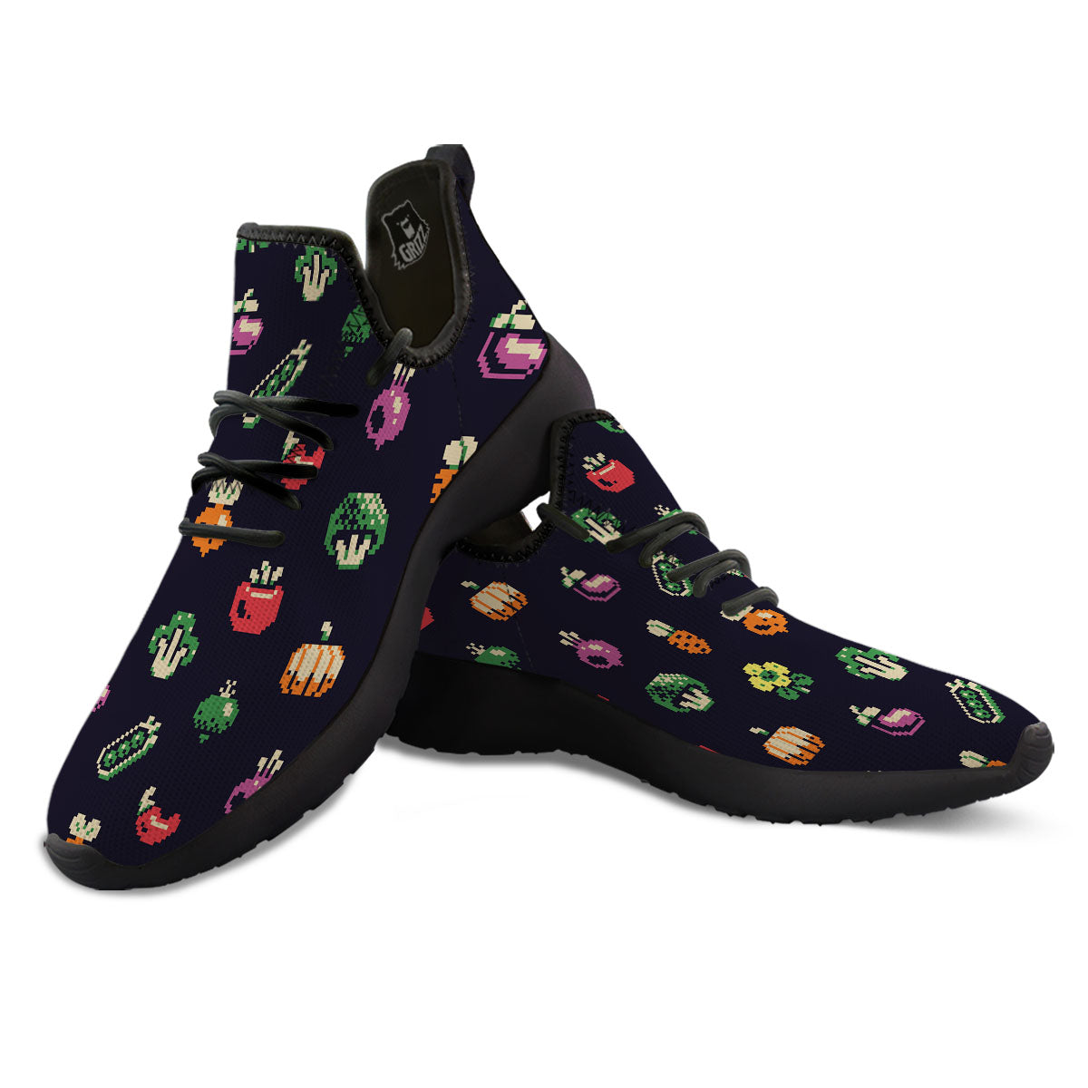Vegetables Pixel Print Pattern Black Athletic Shoes-grizzshop