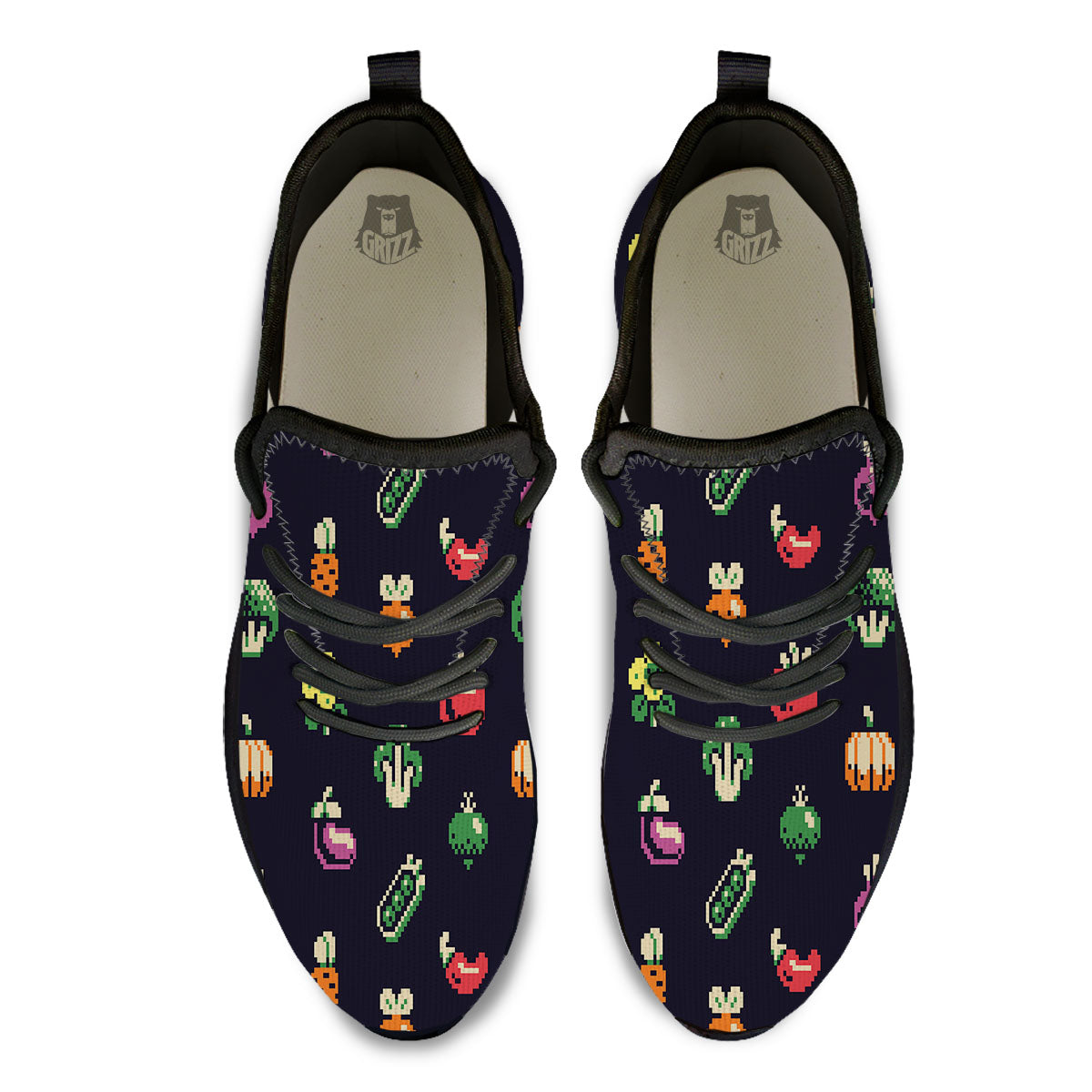 Vegetables Pixel Print Pattern Black Athletic Shoes-grizzshop