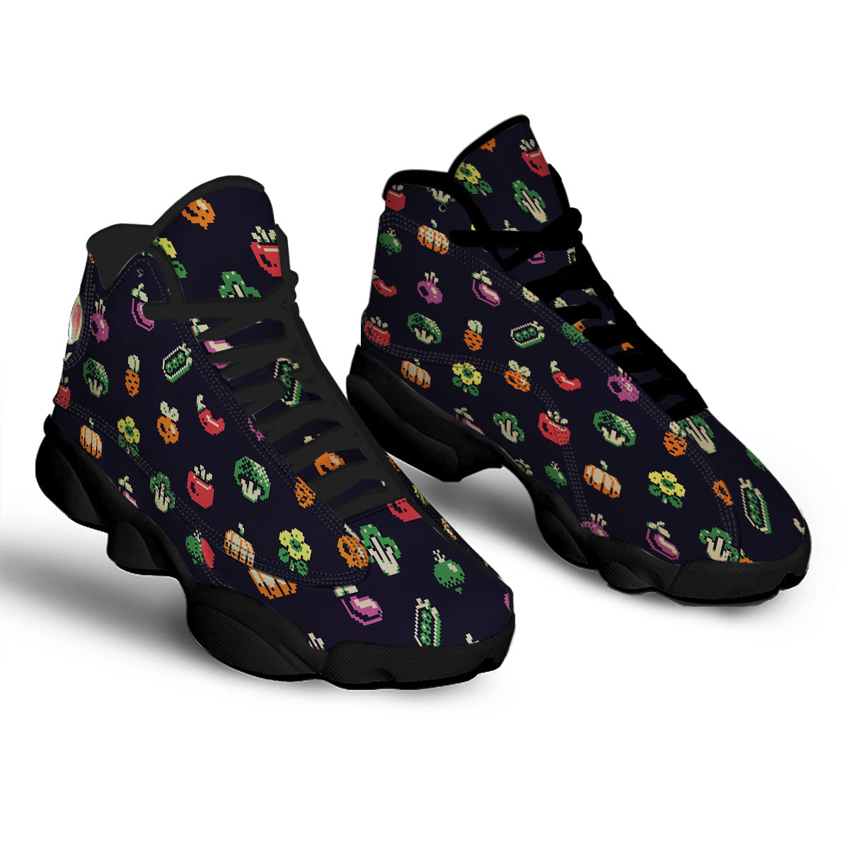 Vegetables Pixel Print Pattern Black Basketball Shoes-grizzshop
