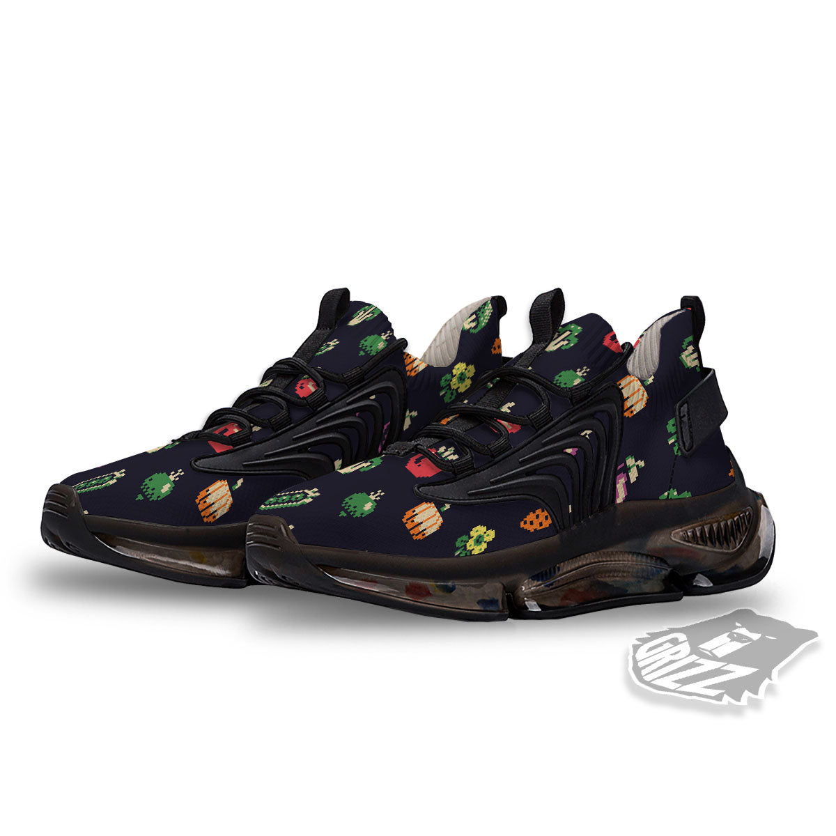 Vegetables Pixel Print Pattern Black Gym Shoes-grizzshop