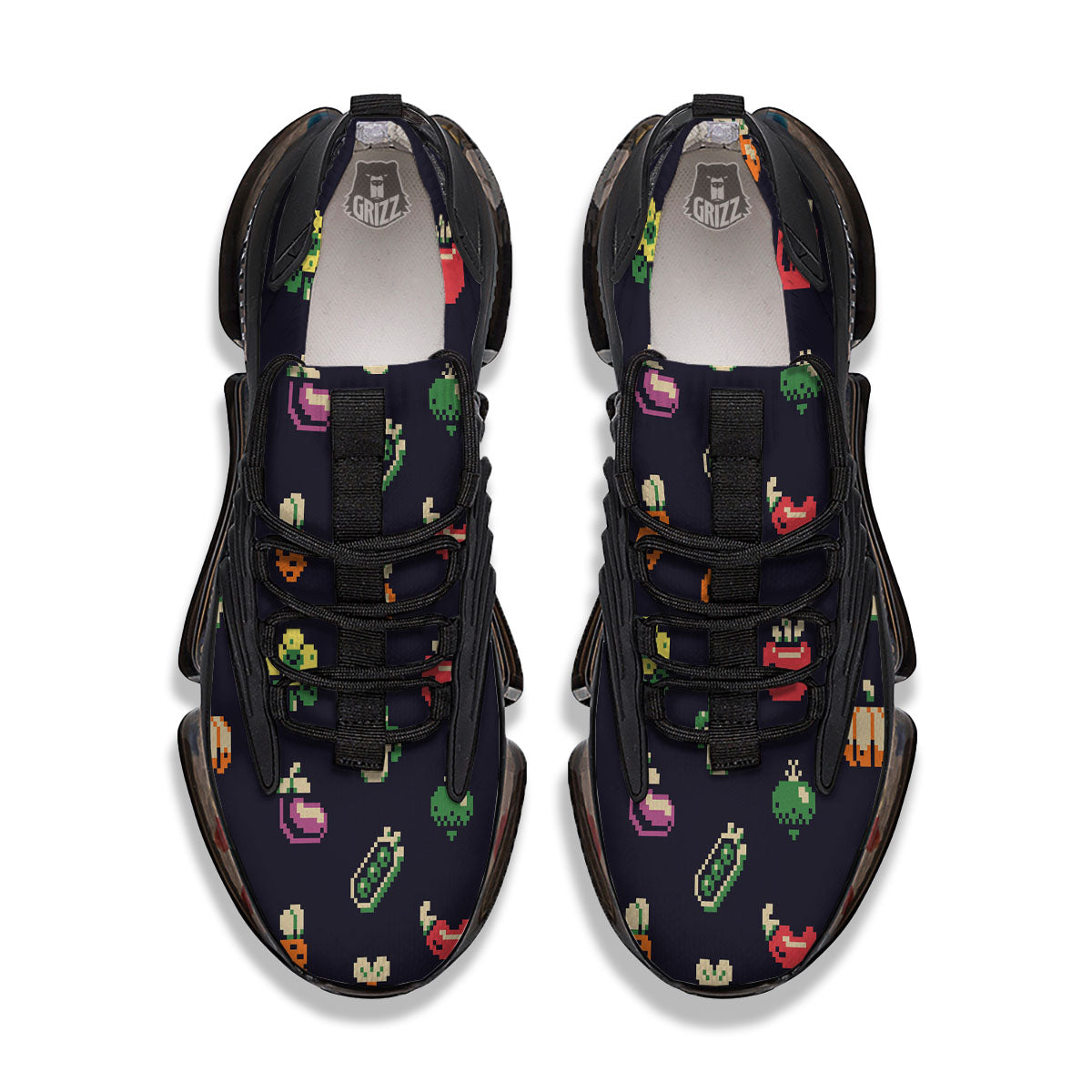 Vegetables Pixel Print Pattern Black Gym Shoes-grizzshop