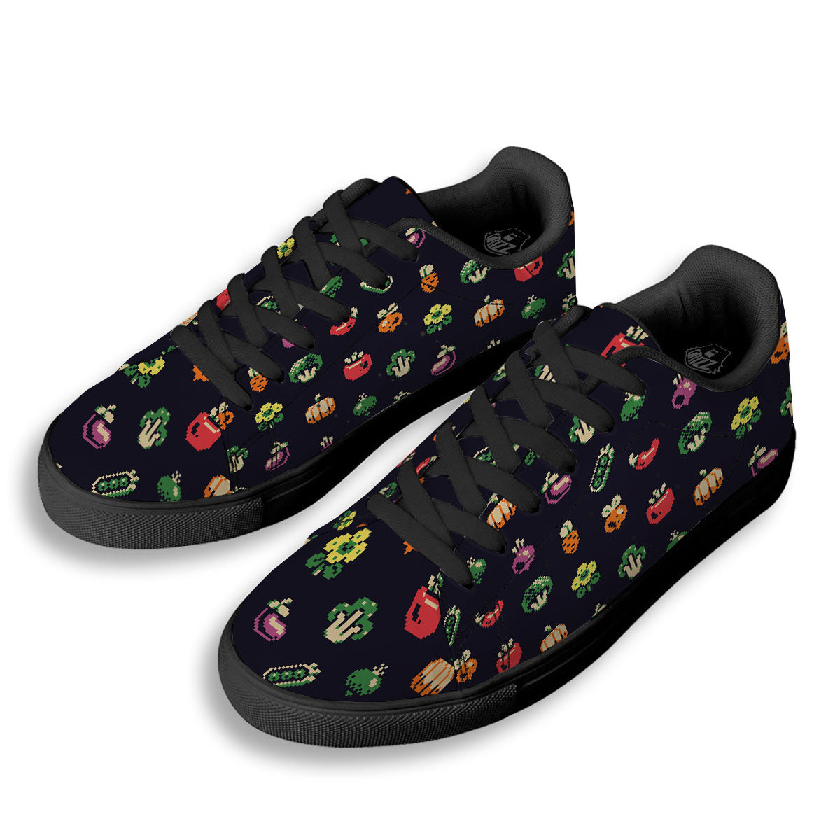 Vegetables Pixel Print Pattern Black Low Top Sneakers-grizzshop