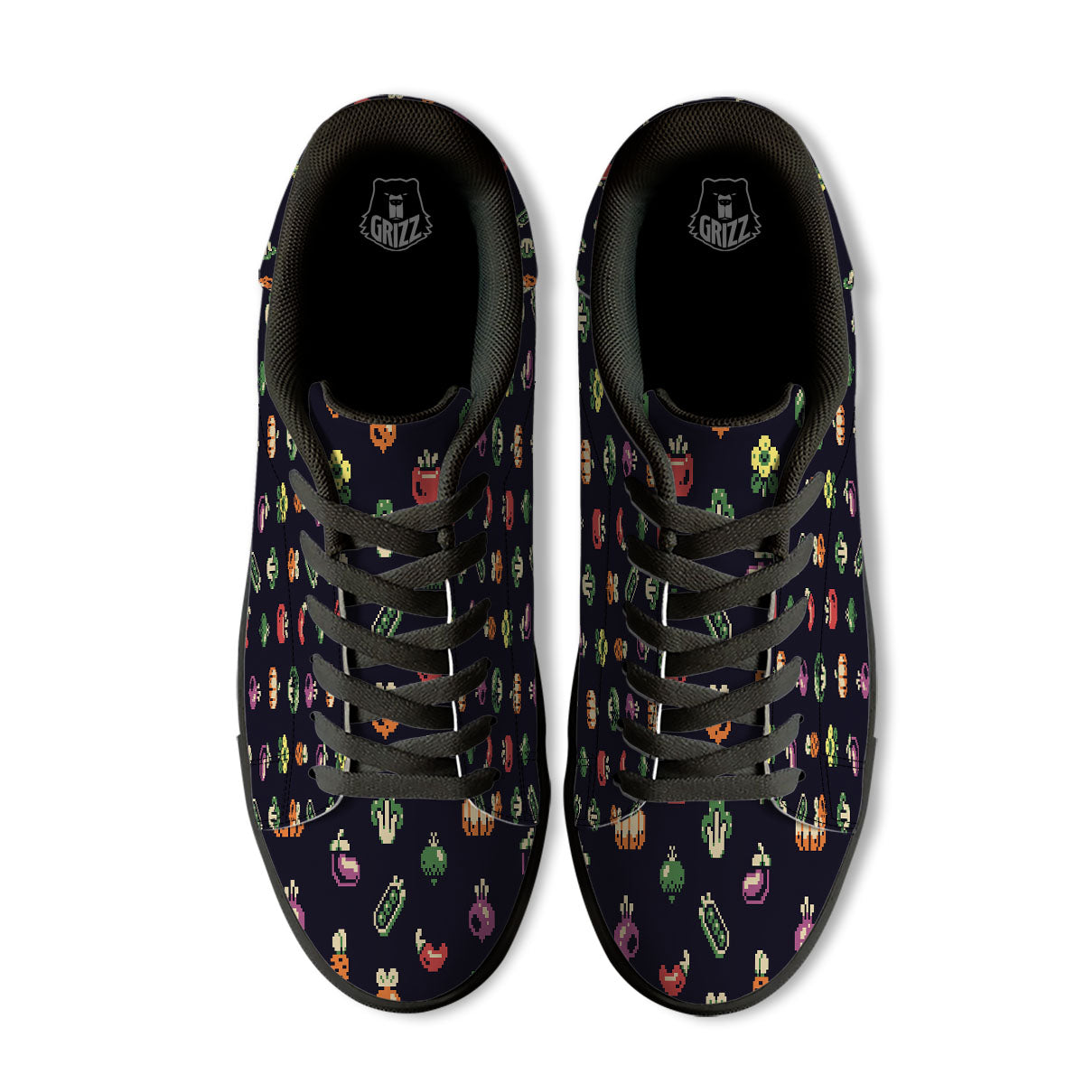 Vegetables Pixel Print Pattern Black Low Top Sneakers-grizzshop