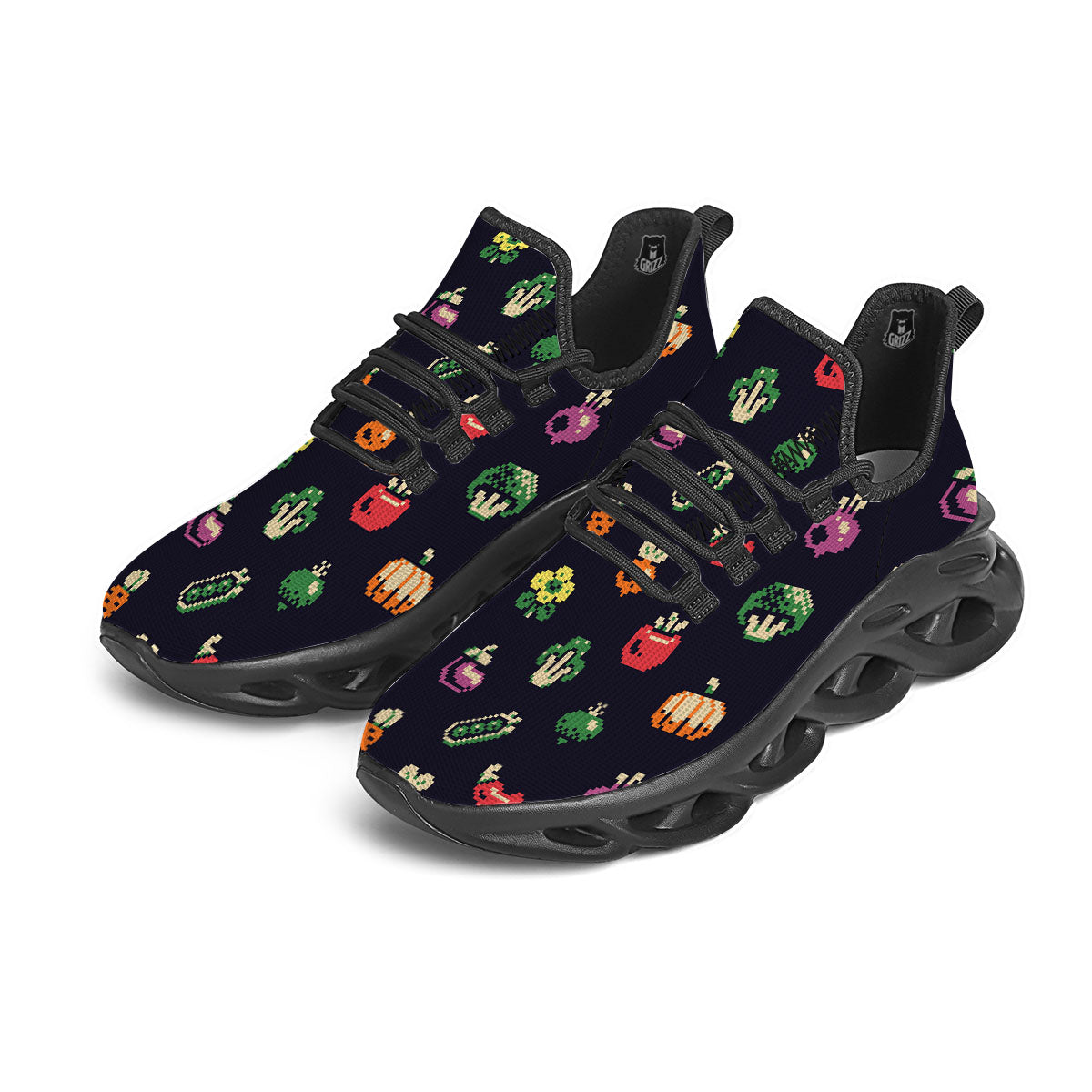 Vegetables Pixel Print Pattern Black Running Shoes-grizzshop