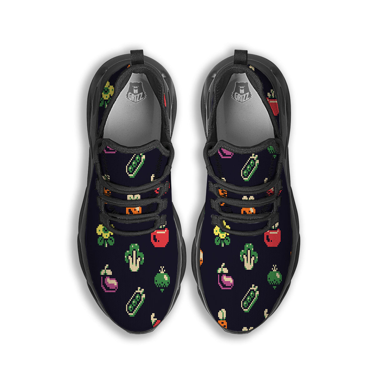 Vegetables Pixel Print Pattern Black Running Shoes-grizzshop