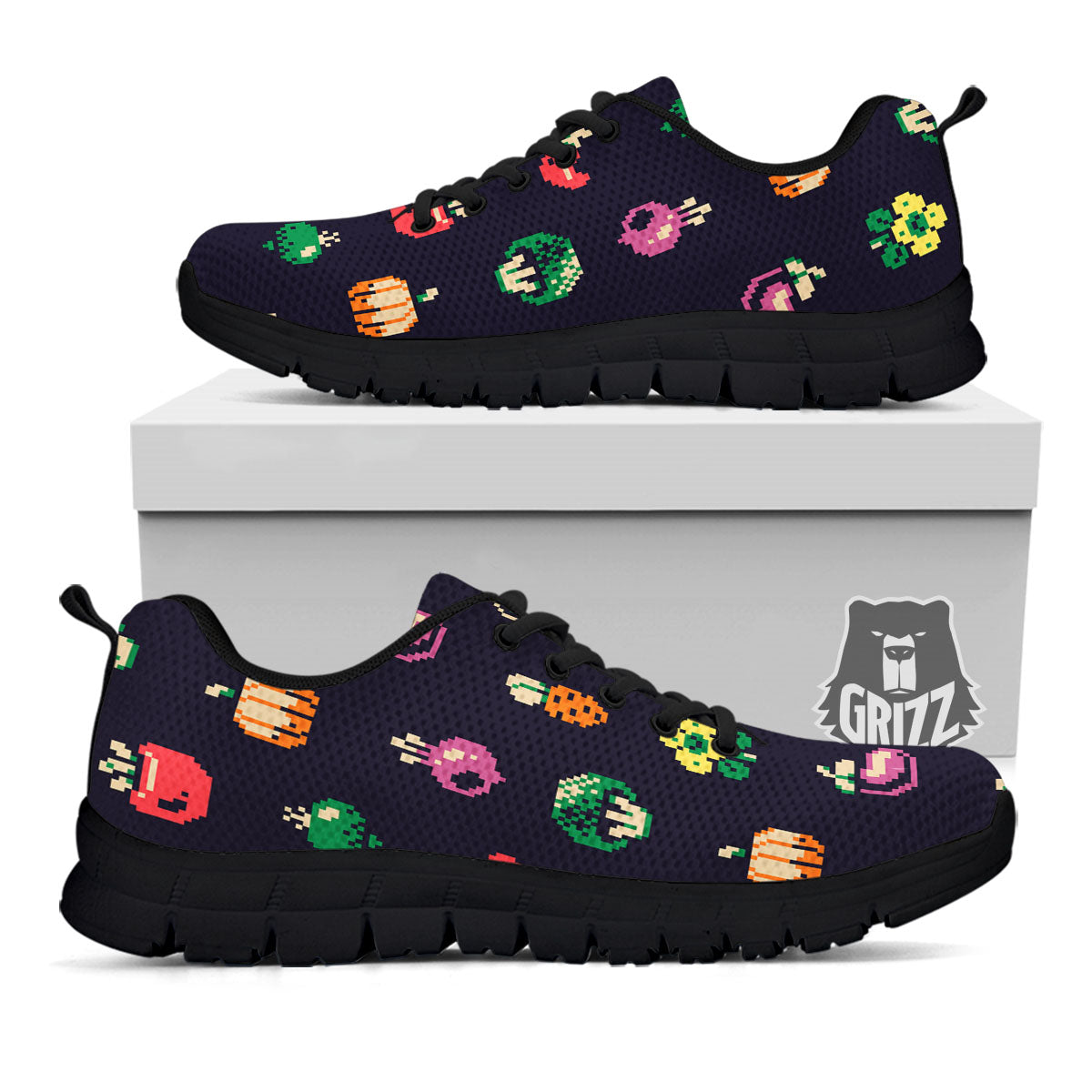 Vegetables Pixel Print Pattern Black Sneaker-grizzshop