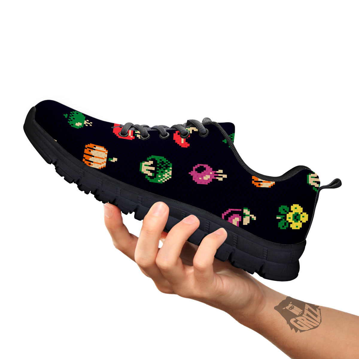 Vegetables Pixel Print Pattern Black Sneaker-grizzshop