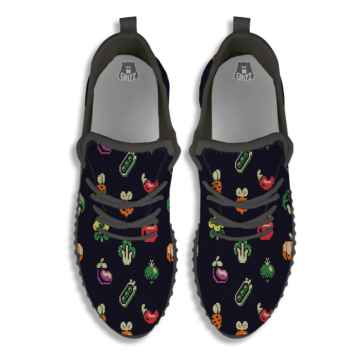 Vegetables Pixel Print Pattern Black Walking Shoes-grizzshop