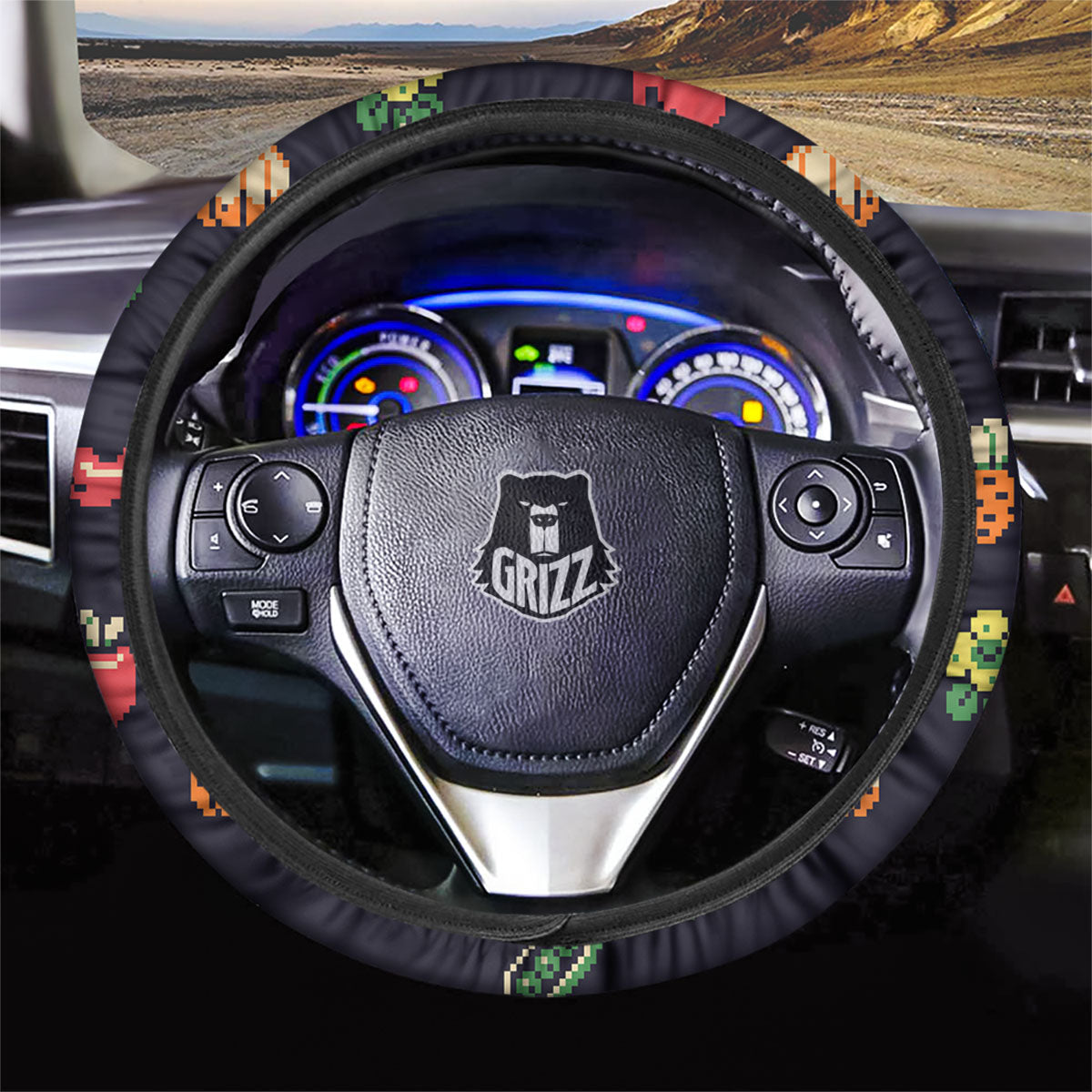 Vegetables Pixel Print Pattern Car Steering Wheel Cover-grizzshop