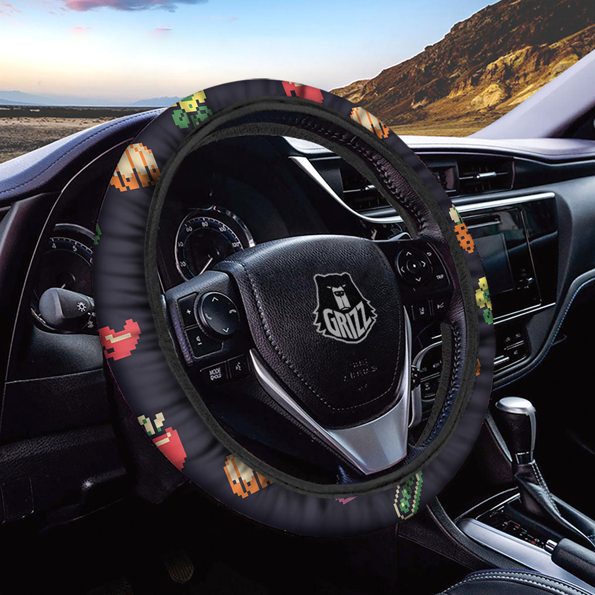Vegetables Pixel Print Pattern Car Steering Wheel Cover-grizzshop