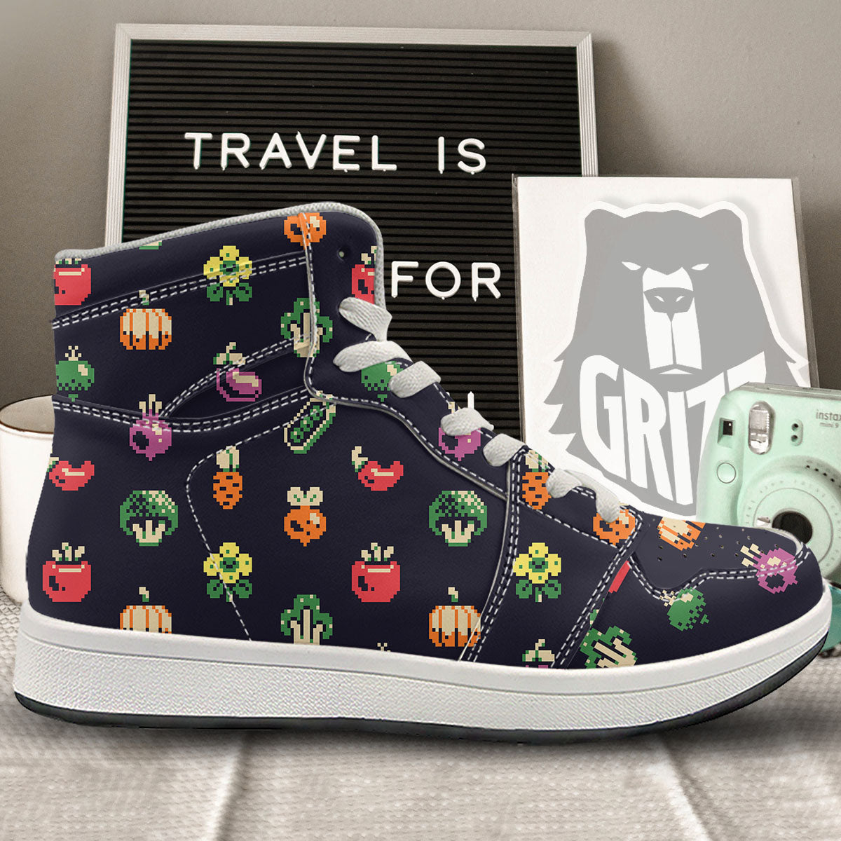 Vegetables Pixel Print Pattern High Top Sneakers-grizzshop