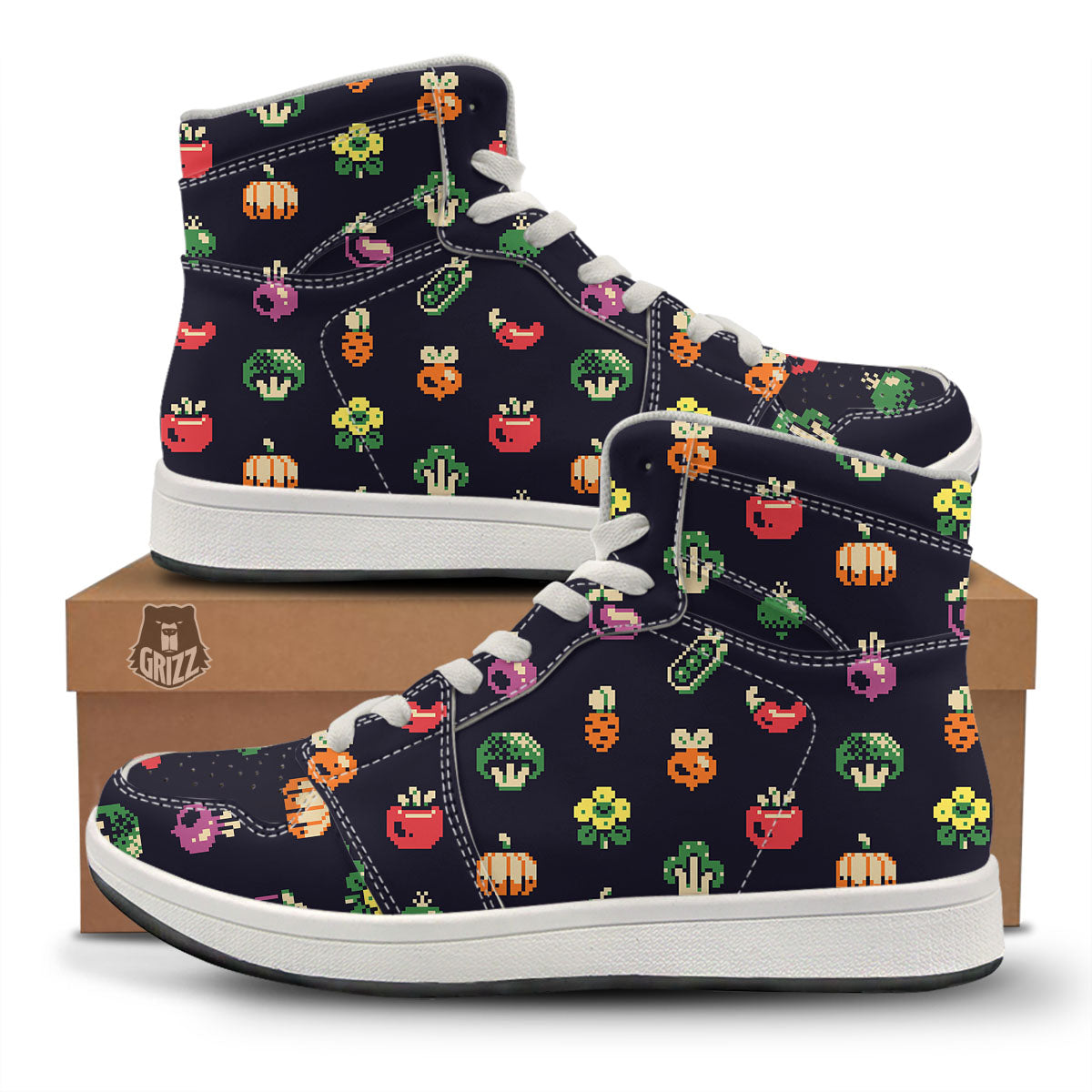 Vegetables Pixel Print Pattern High Top Sneakers-grizzshop