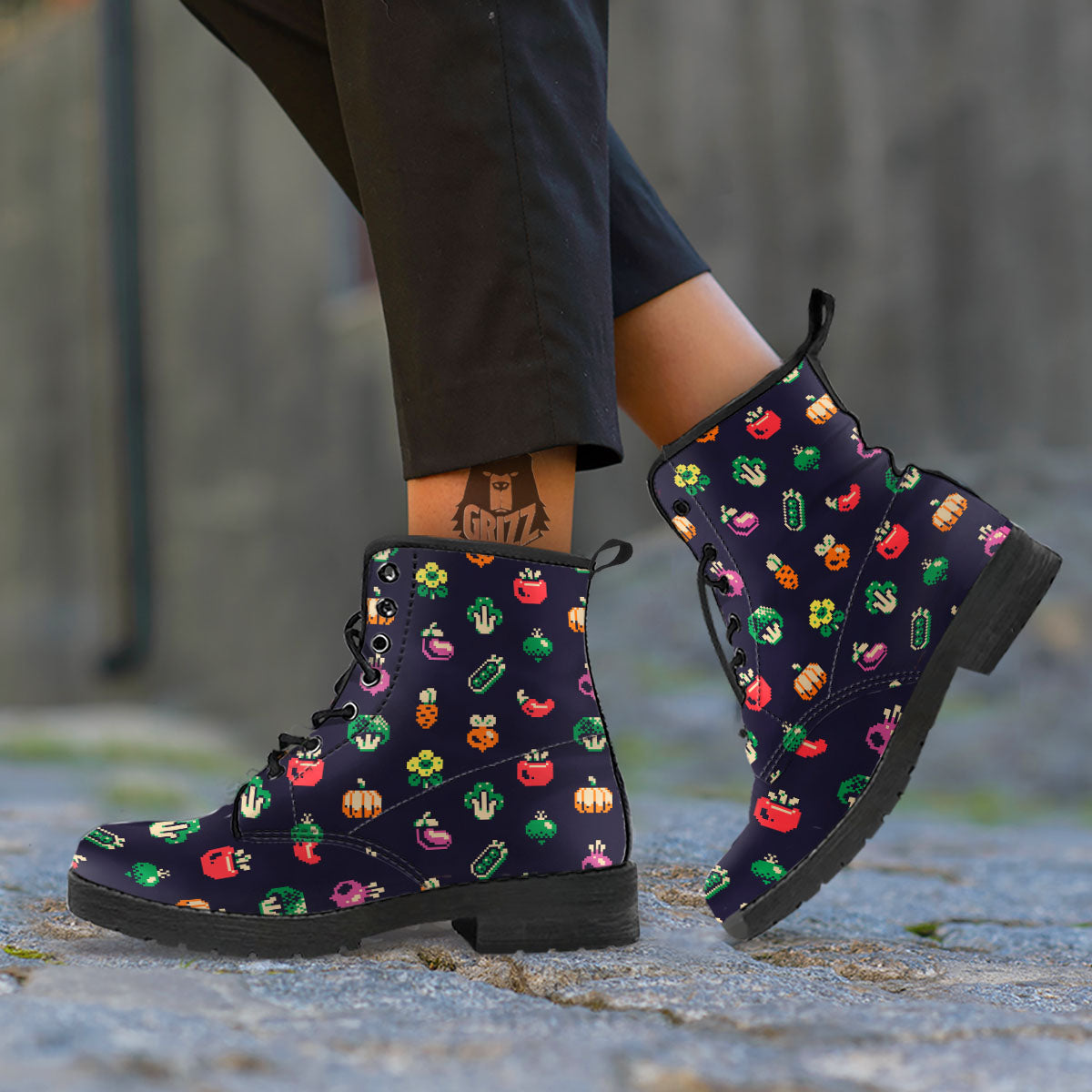 Vegetables Pixel Print Pattern Leather Boots-grizzshop