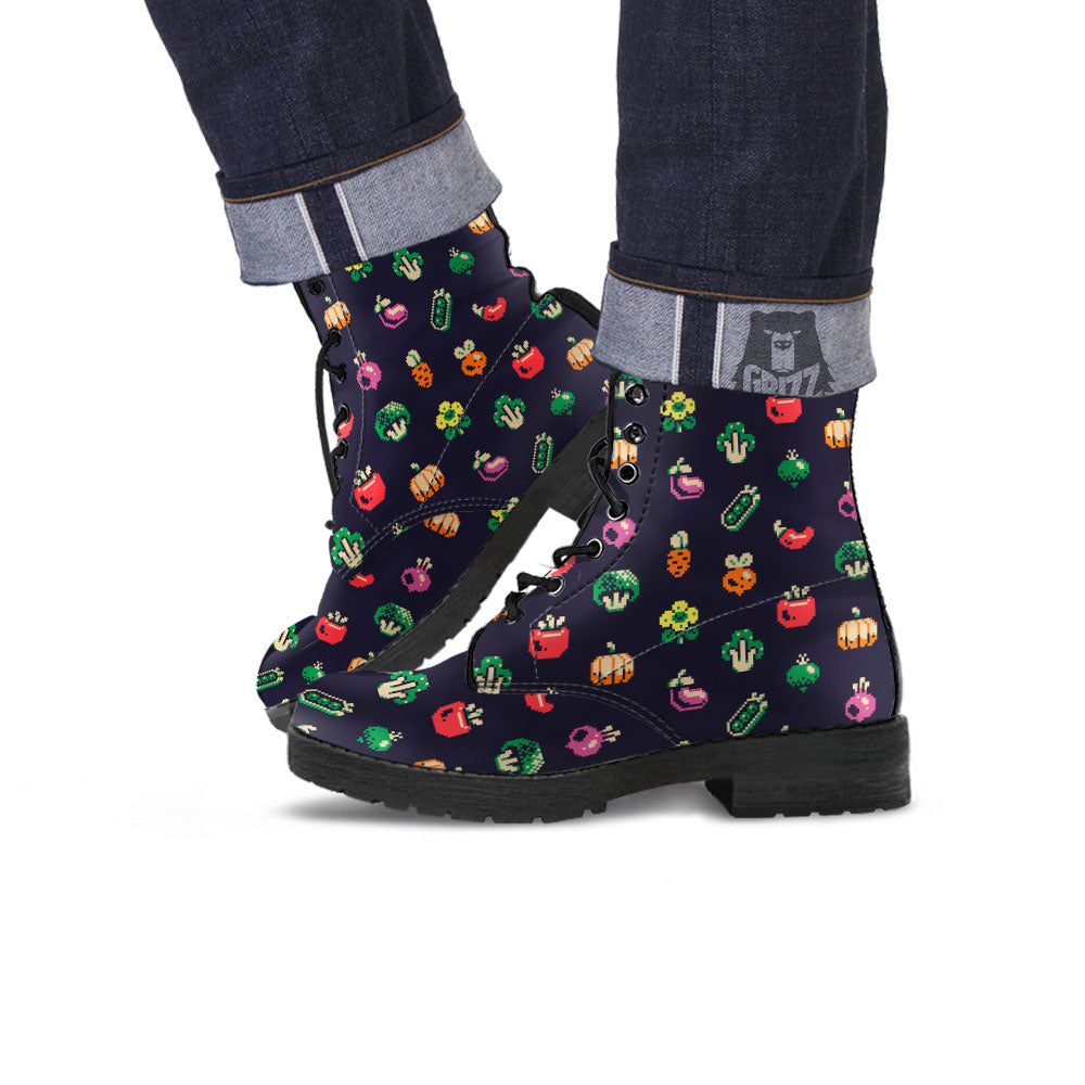 Vegetables Pixel Print Pattern Leather Boots-grizzshop