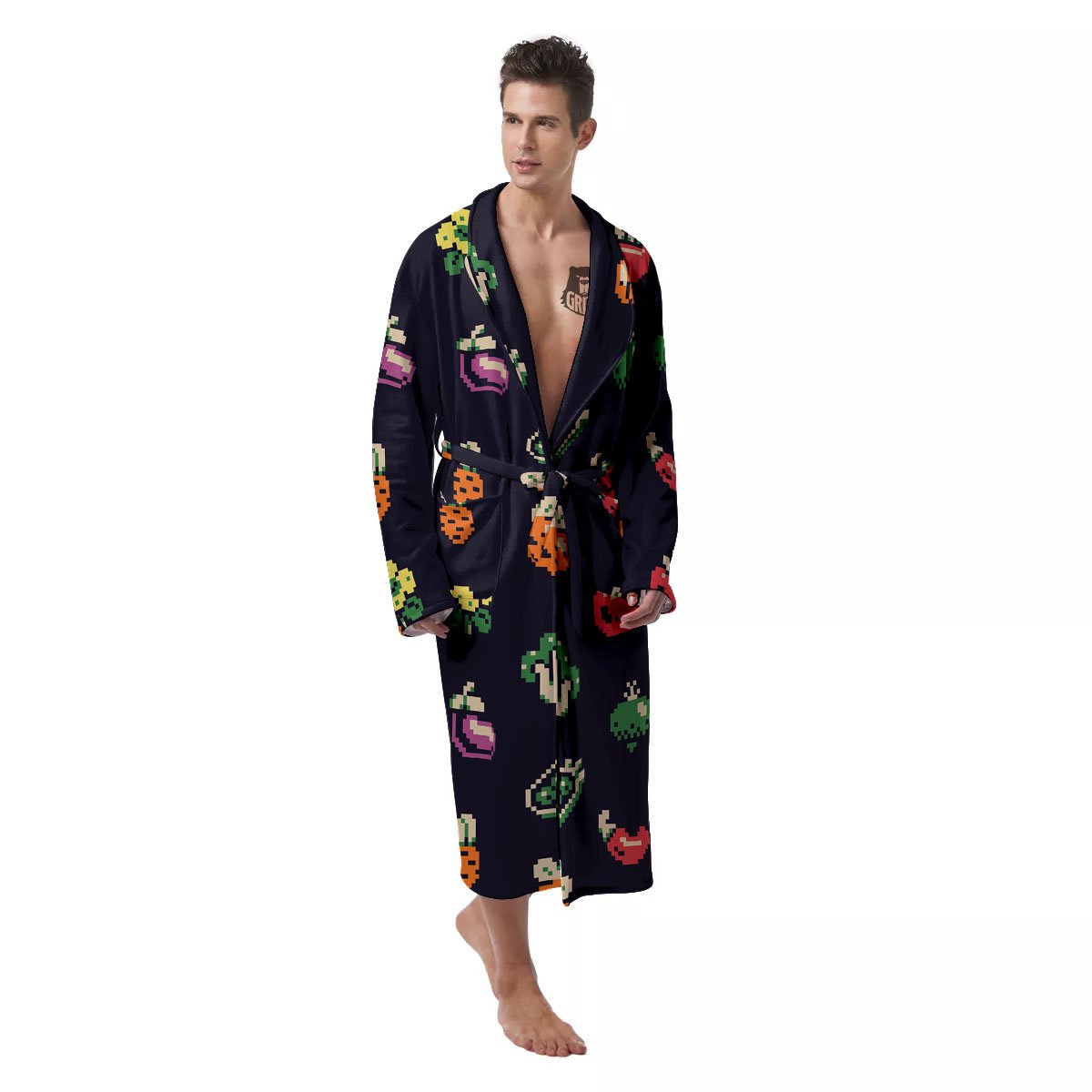 Vegetables Pixel Print Pattern Men's Robe-grizzshop