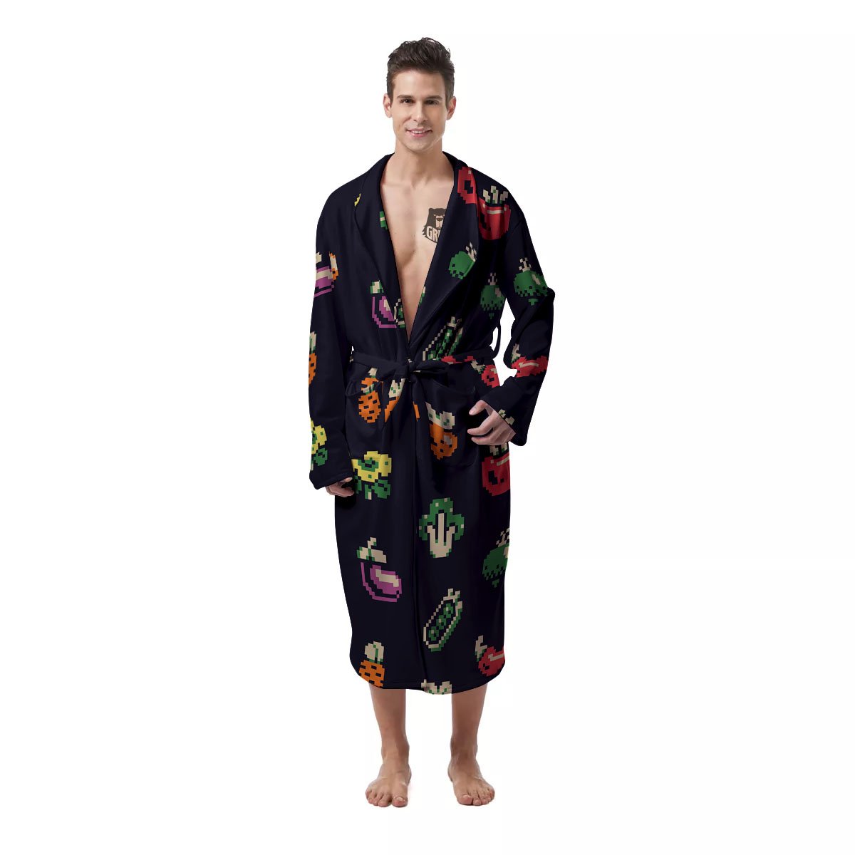 Vegetables Pixel Print Pattern Men's Robe-grizzshop