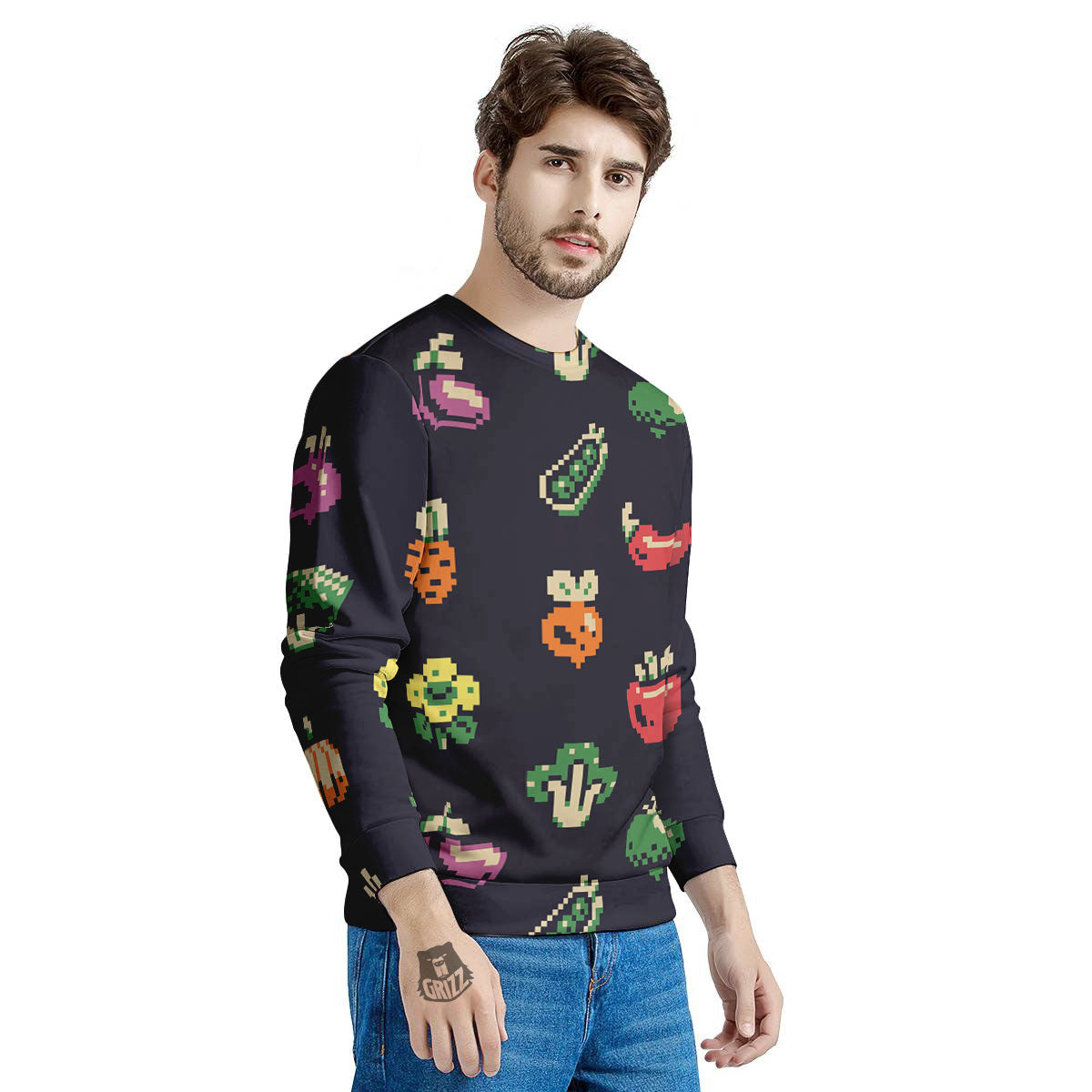 Vegetables Pixel Print Pattern Men's Sweatshirt-grizzshop