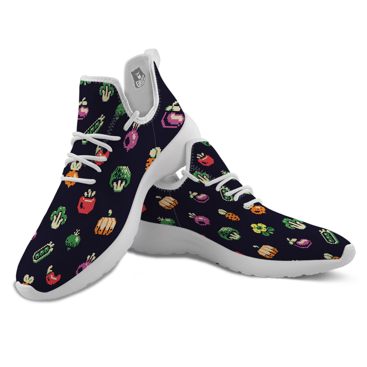 Vegetables Pixel Print Pattern White Athletic Shoes-grizzshop