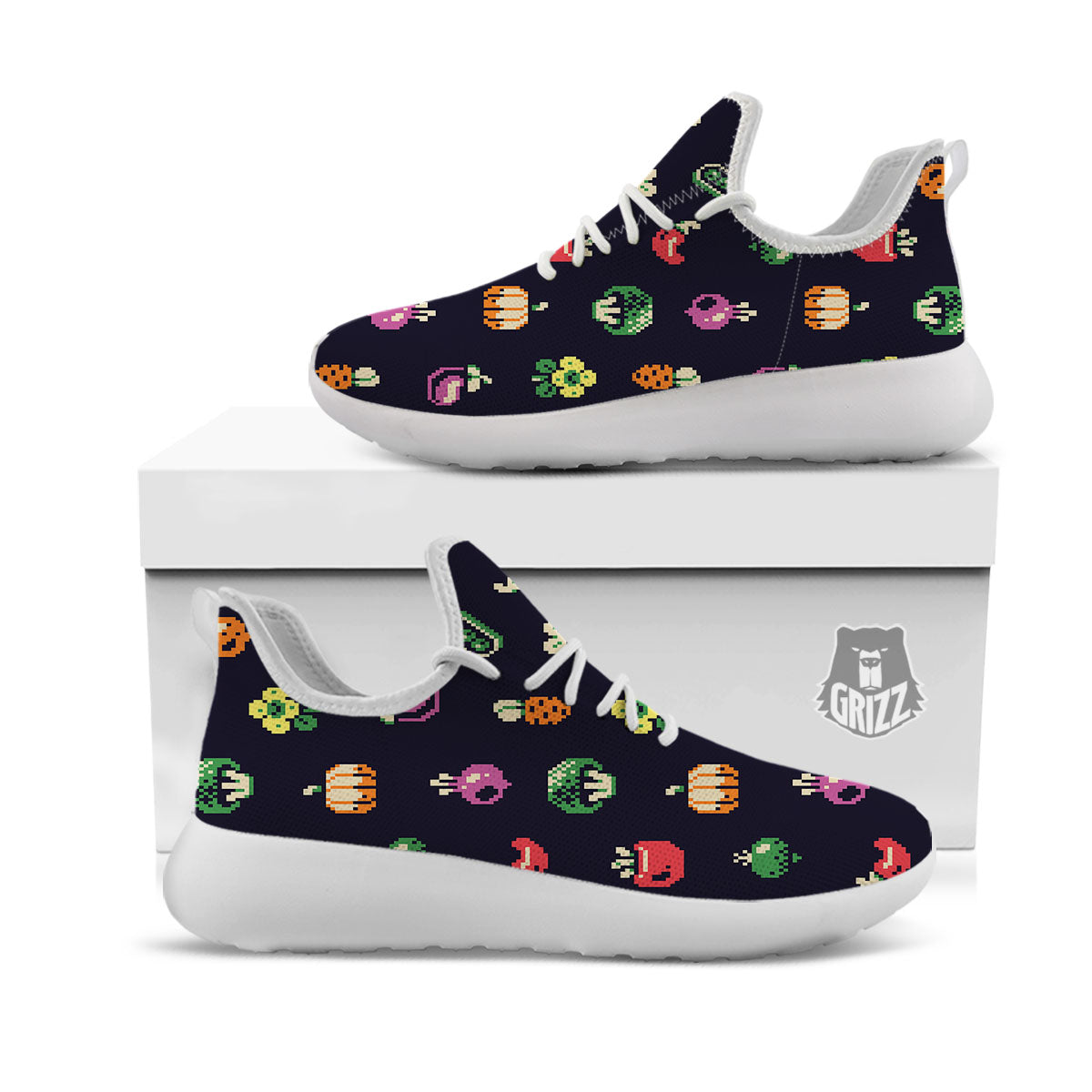 Vegetables Pixel Print Pattern White Athletic Shoes-grizzshop