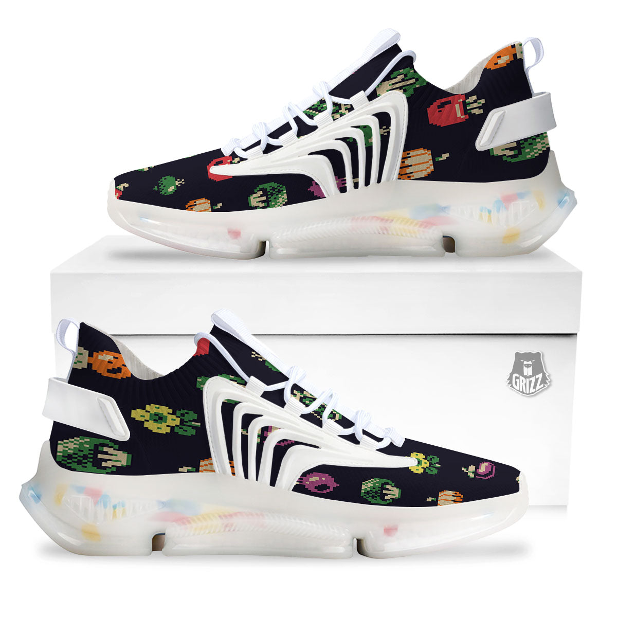 Vegetables Pixel Print Pattern White Gym Shoes-grizzshop
