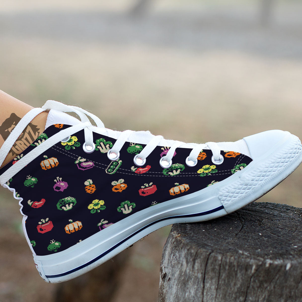 Vegetables Pixel Print Pattern White High Top Shoes-grizzshop