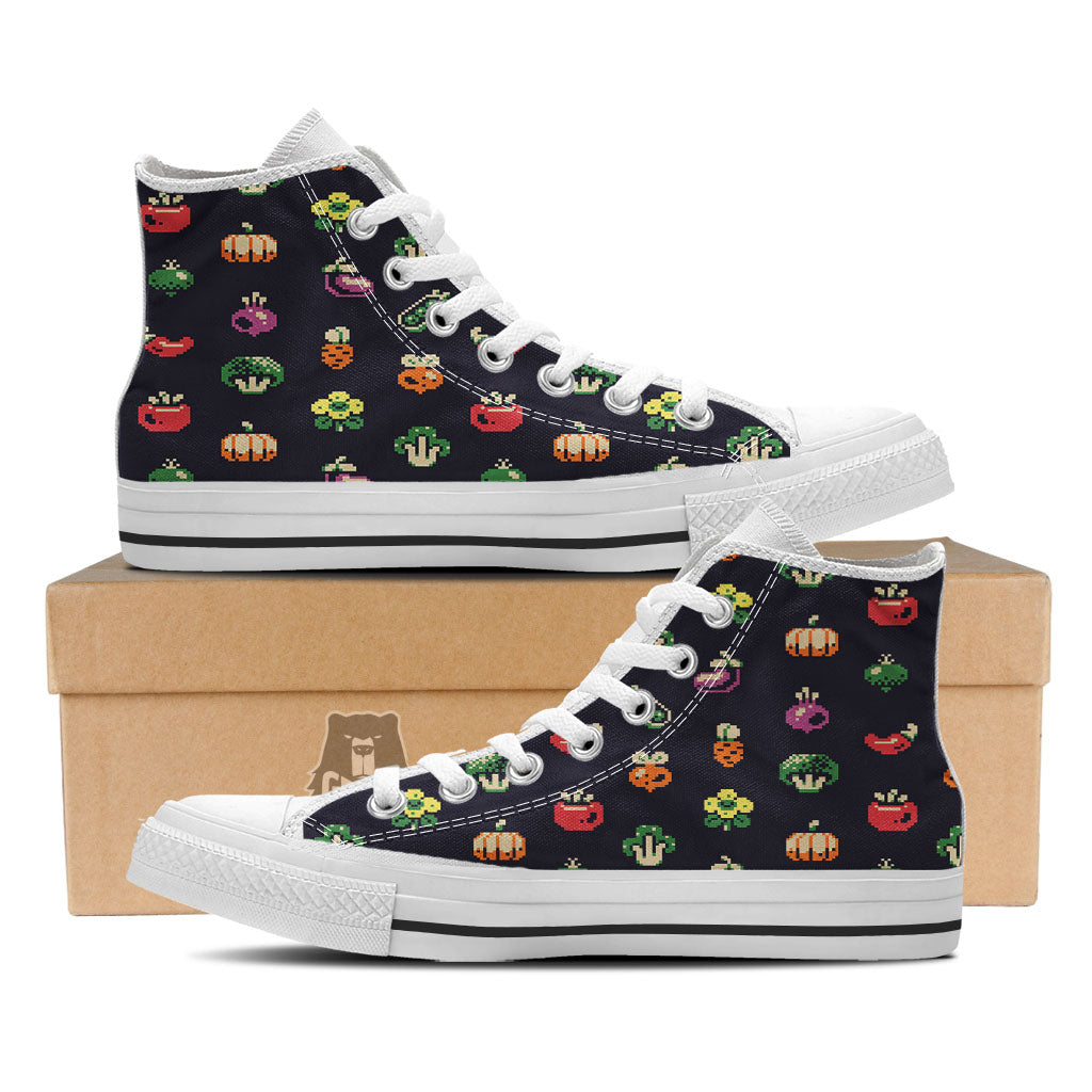 Vegetables Pixel Print Pattern White High Top Shoes-grizzshop
