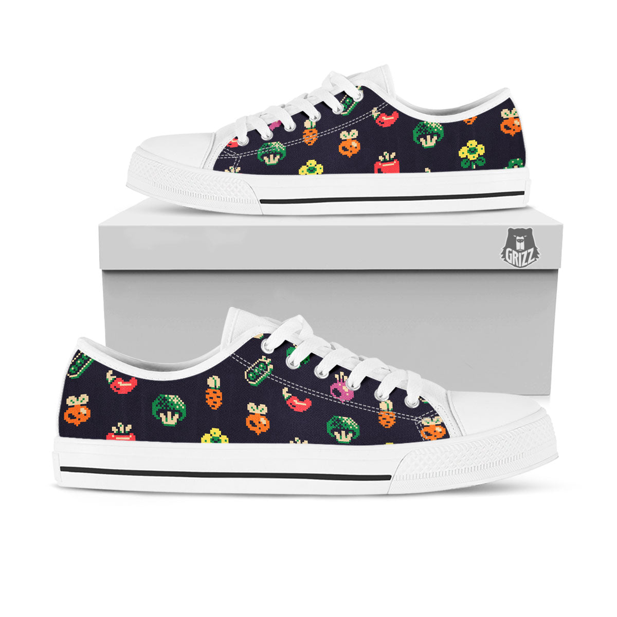 Vegetables Pixel Print Pattern White Low Top Shoes-grizzshop