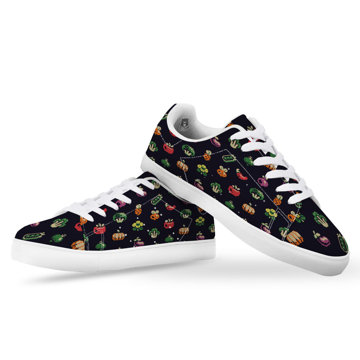 Vegetables Pixel Print Pattern White Low Top Sneakers-grizzshop