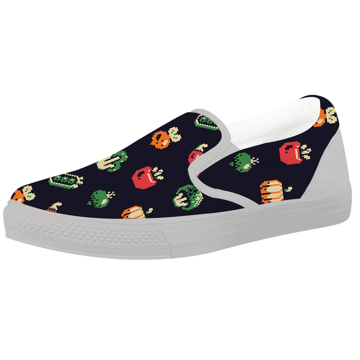 Vegetables Pixel Print Pattern White Slip On Shoes-grizzshop