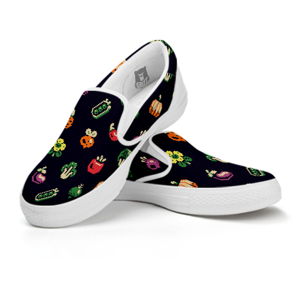 Vegetables Pixel Print Pattern White Slip On Shoes-grizzshop