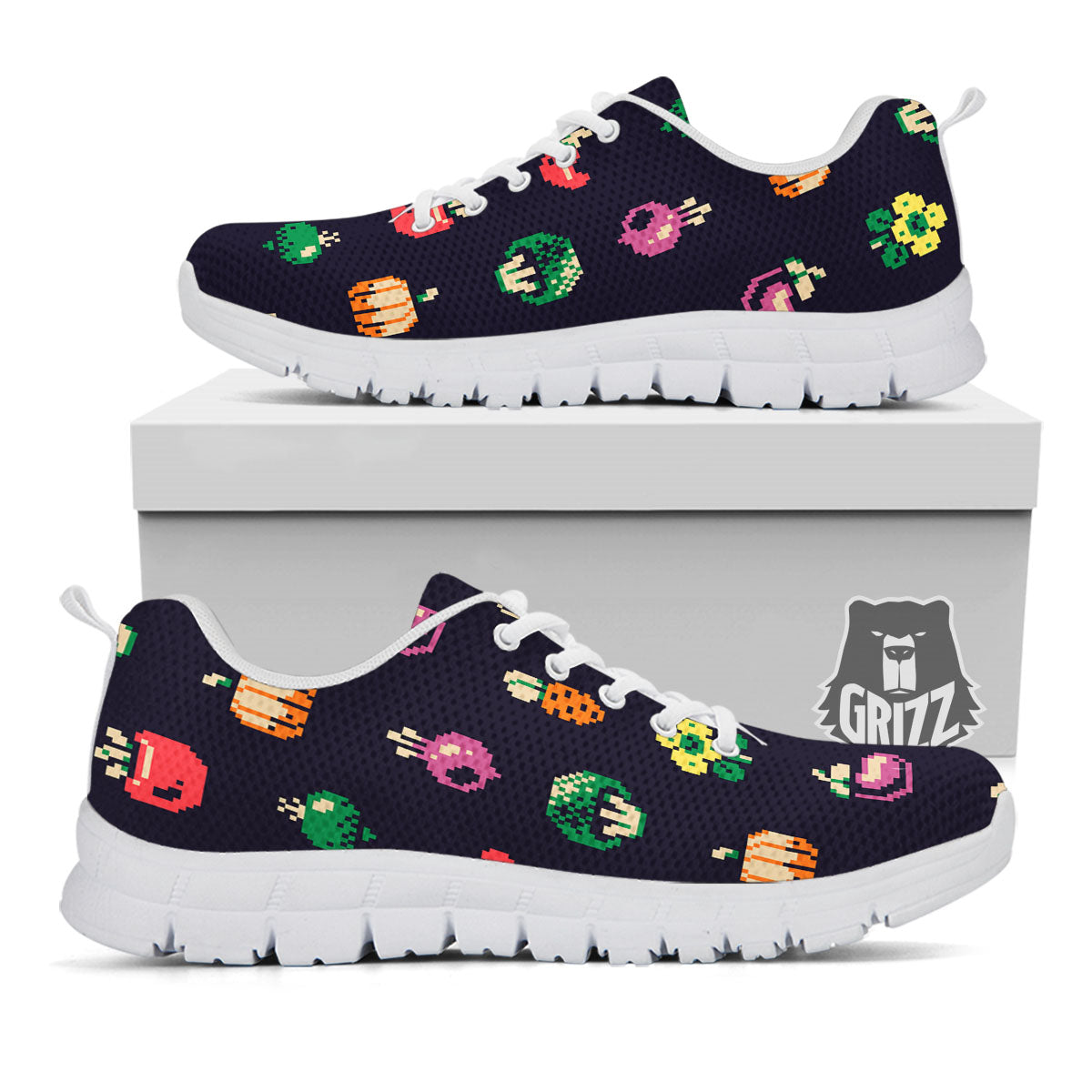 Vegetables Pixel Print Pattern White Sneaker-grizzshop