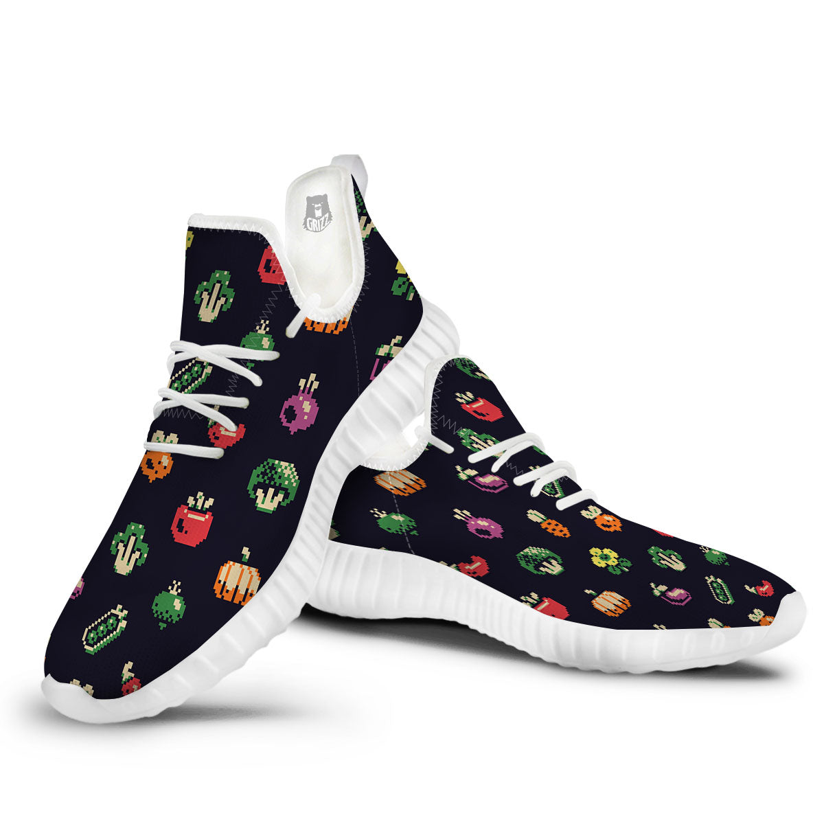 Vegetables Pixel Print Pattern White Walking Shoes-grizzshop