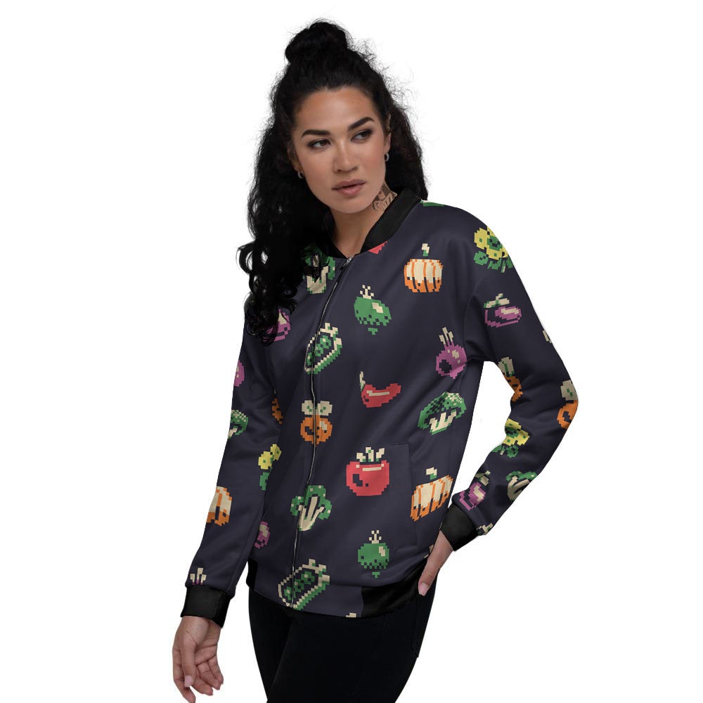 Vegetables Pixel Print Pattern Women's Bomber Jacket-grizzshop