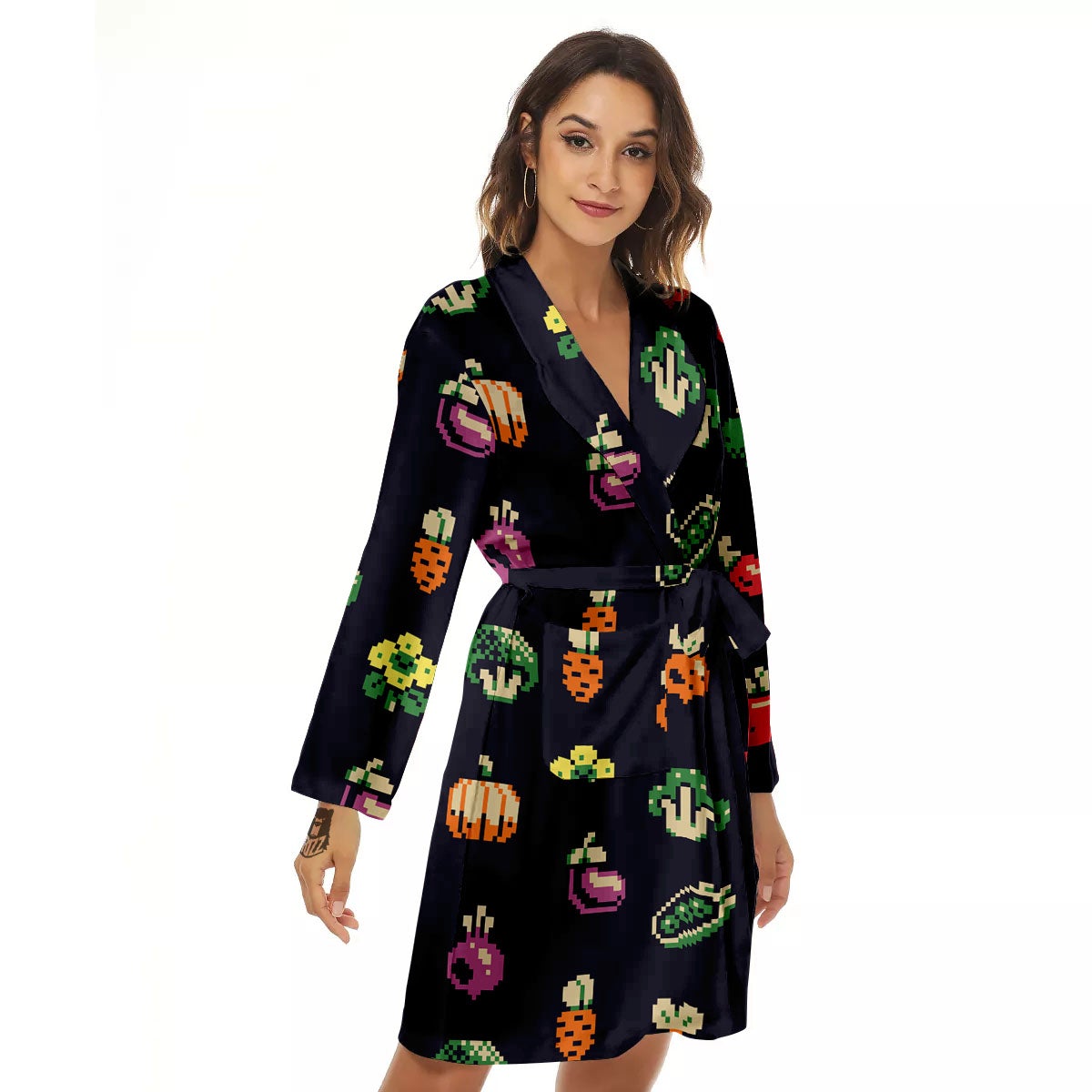 Vegetables Pixel Print Pattern Women's Robe-grizzshop