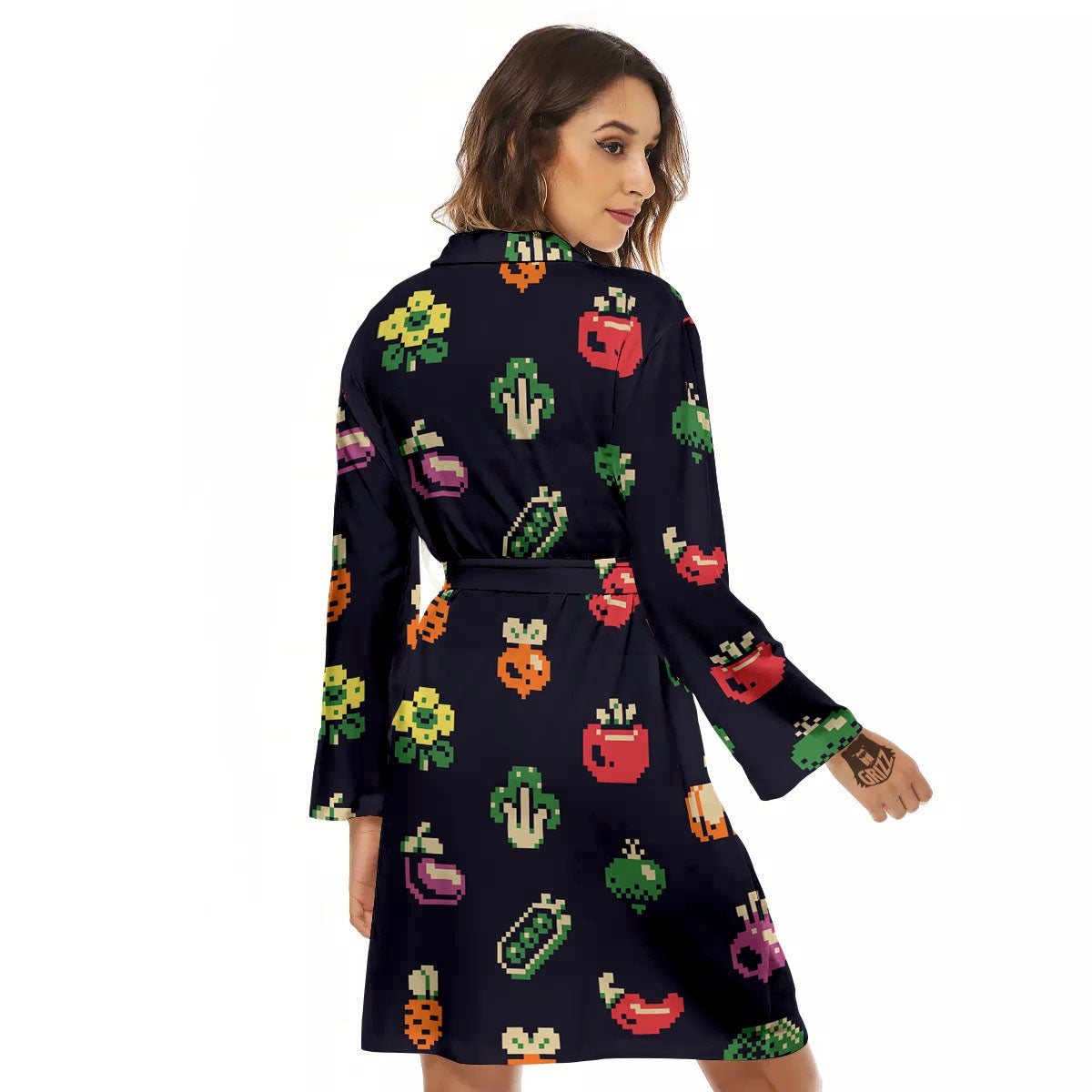 Vegetables Pixel Print Pattern Women's Robe-grizzshop