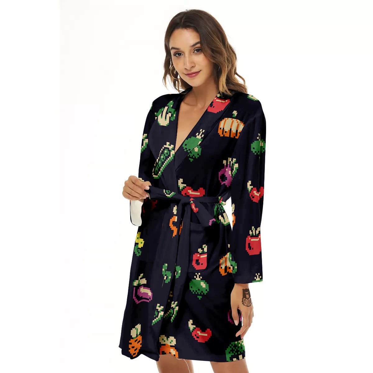 Vegetables Pixel Print Pattern Women's Robe-grizzshop