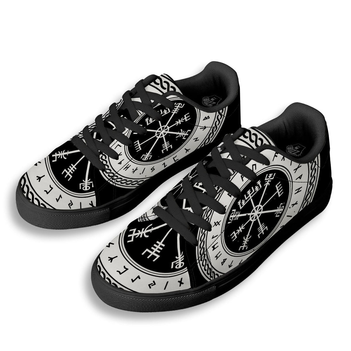 Vegvisir Viking Print Black Low Top Sneakers-grizzshop