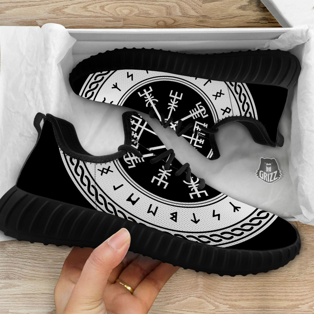 Vegvisir Viking Print Black Walking Shoes-grizzshop