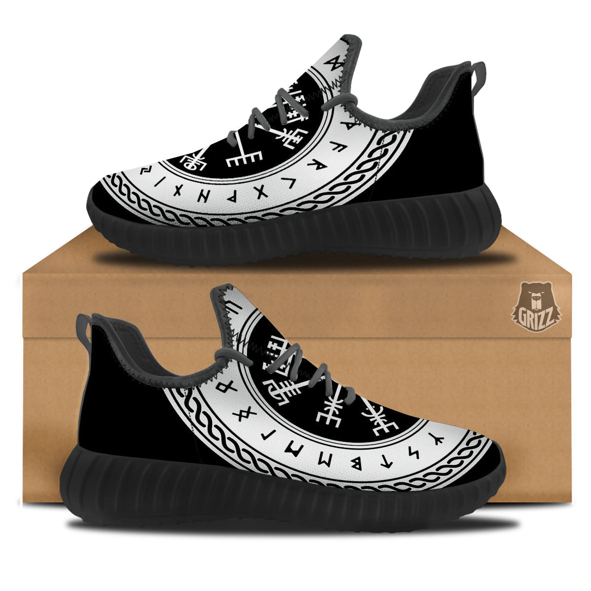Vegvisir Viking Print Black Walking Shoes-grizzshop