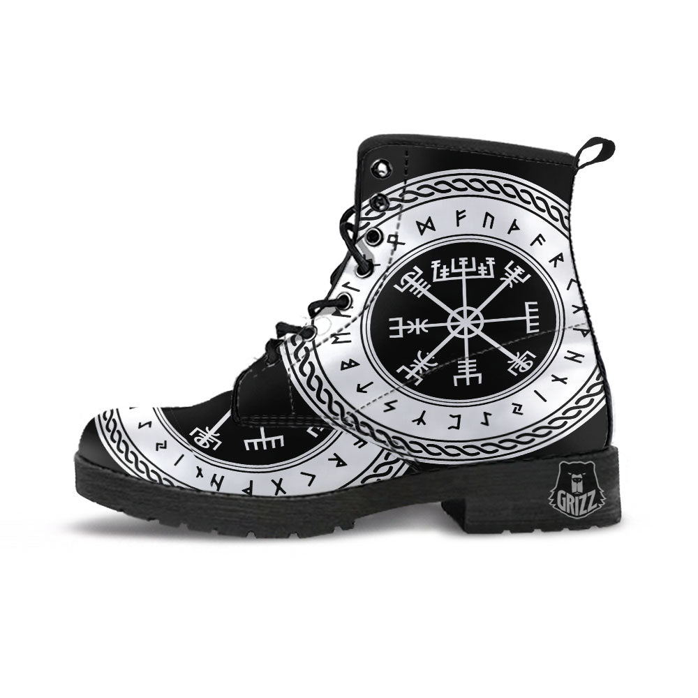Vegvisir Viking Print Leather Boots-grizzshop