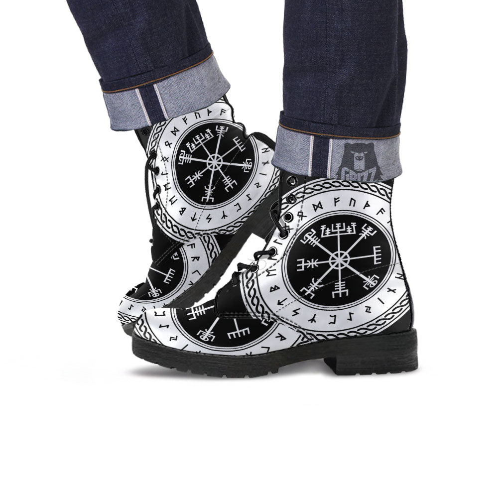 Vegvisir Viking Print Leather Boots-grizzshop
