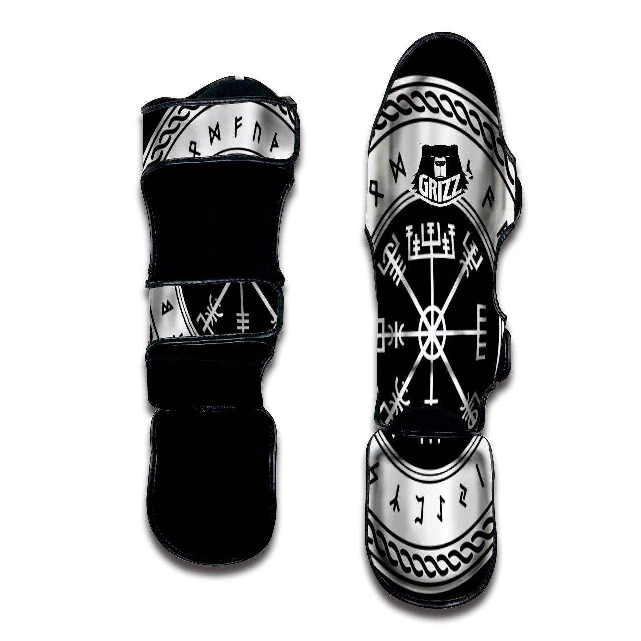 Vegvisir Viking Print Muay Thai Shin Guards-grizzshop