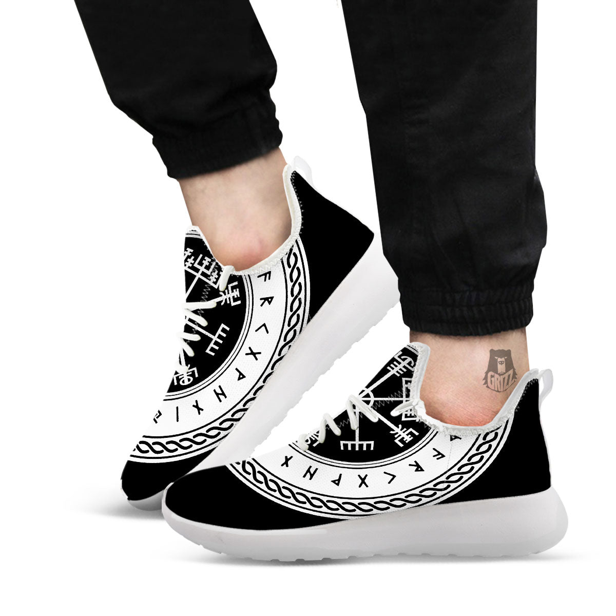 Vegvisir Viking Print White Athletic Shoes-grizzshop