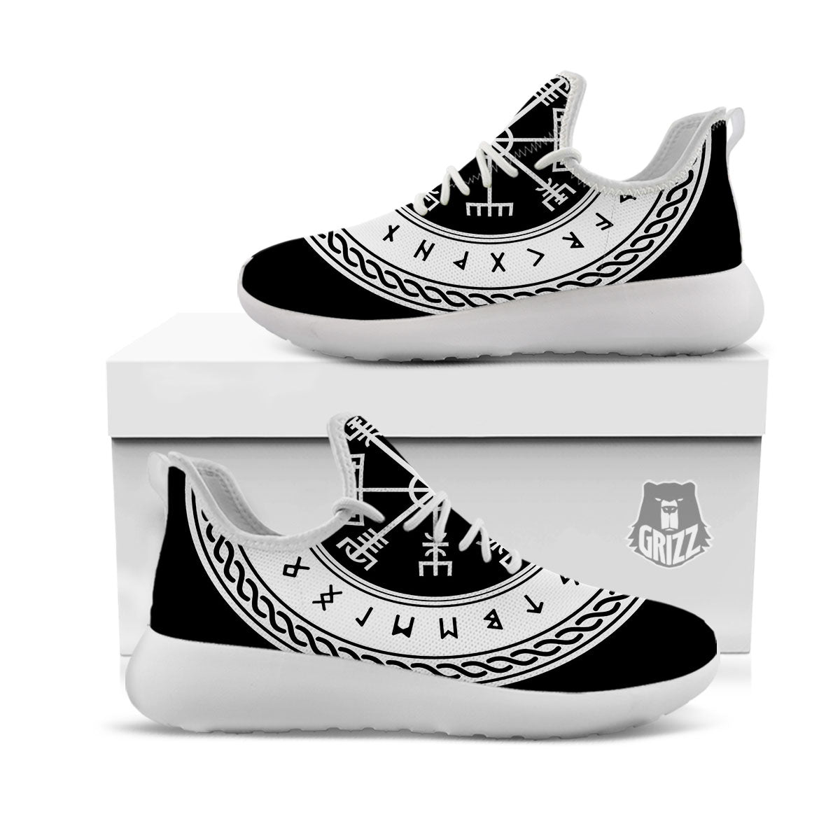 Vegvisir Viking Print White Athletic Shoes-grizzshop