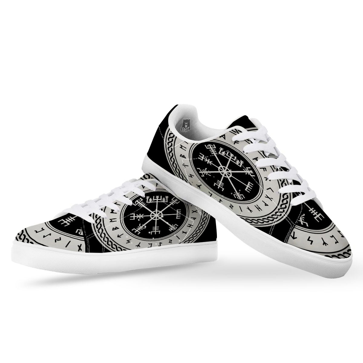 Vegvisir Viking Print White Low Top Sneakers-grizzshop