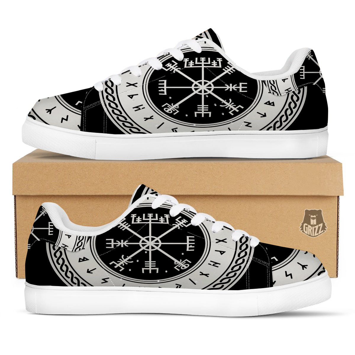 Vegvisir Viking Print White Low Top Sneakers-grizzshop