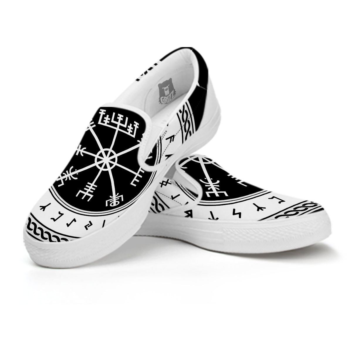 Vegvisir Viking Print White Slip On Shoes-grizzshop