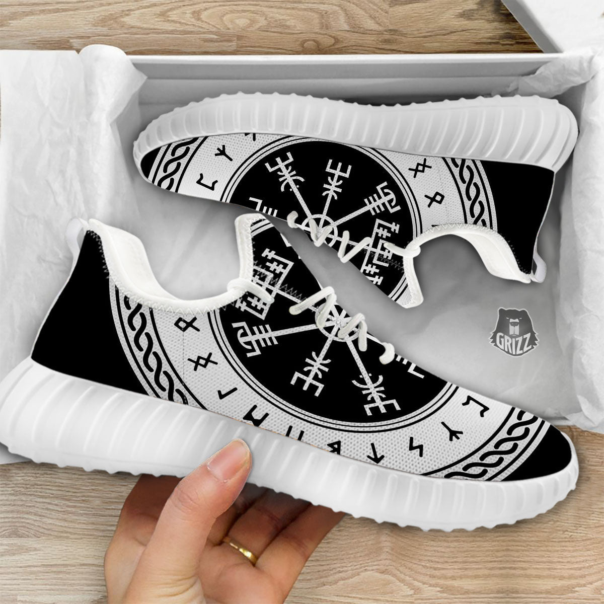 Vegvisir Viking Print White Walking Shoes-grizzshop